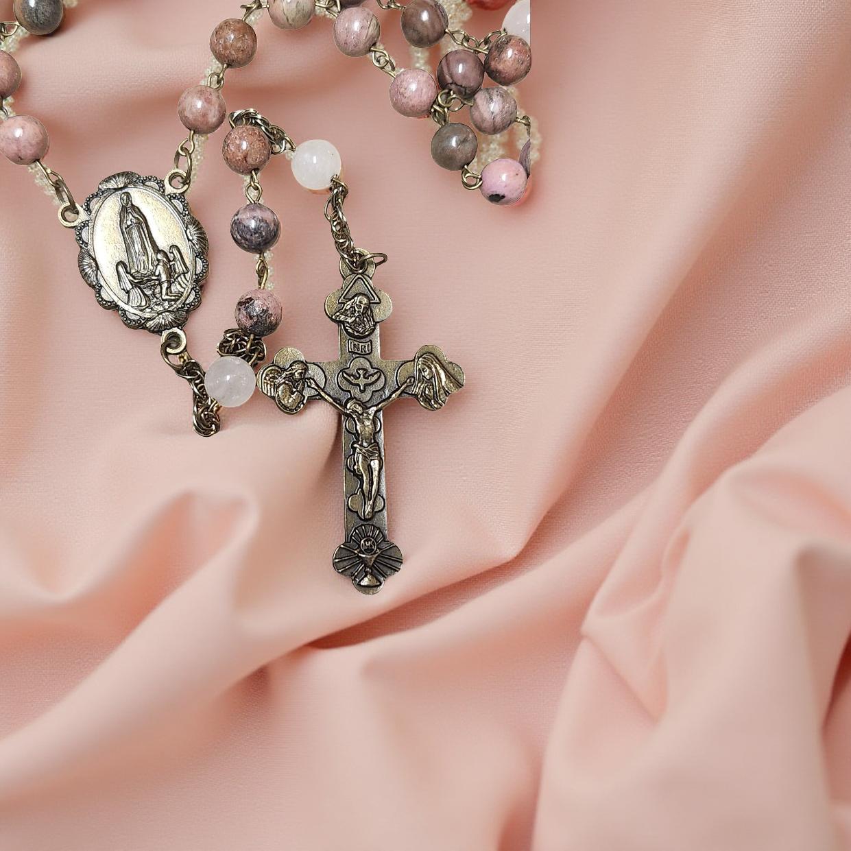 Handmade Rhodonite Prayer Beads  – Natural Stone Prayer Beads - Cypress & Sage - Vermilion