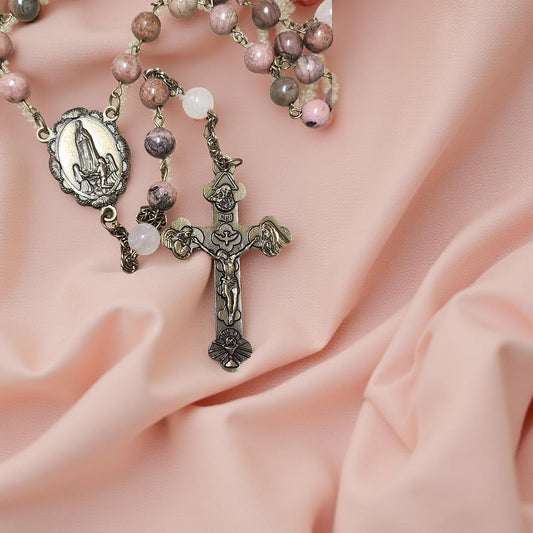 Handmade Rhodonite Prayer Beads  – Natural Stone Prayer Beads - Cypress & Sage - Vermilion