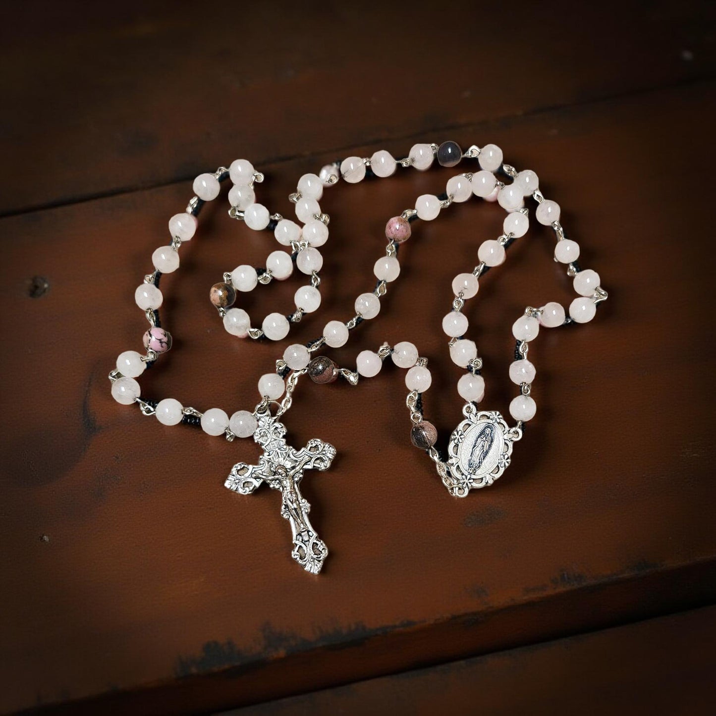 Rose Quartz Prayer Beads – Handcrafted Natural Stone Bead Strand for Calm & Reflection - Cypress & Sage - Vermilion