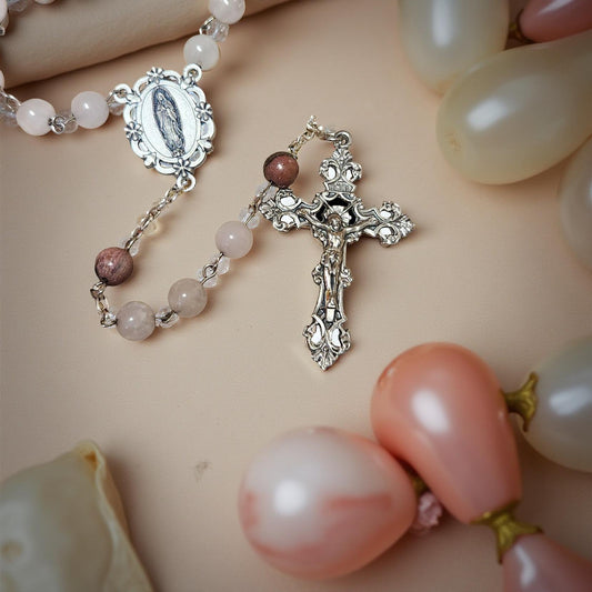 Rose Quartz Prayer Beads – Handcrafted Natural Stone Bead Strand for Calm & Reflection - Cypress & Sage - Vermilion