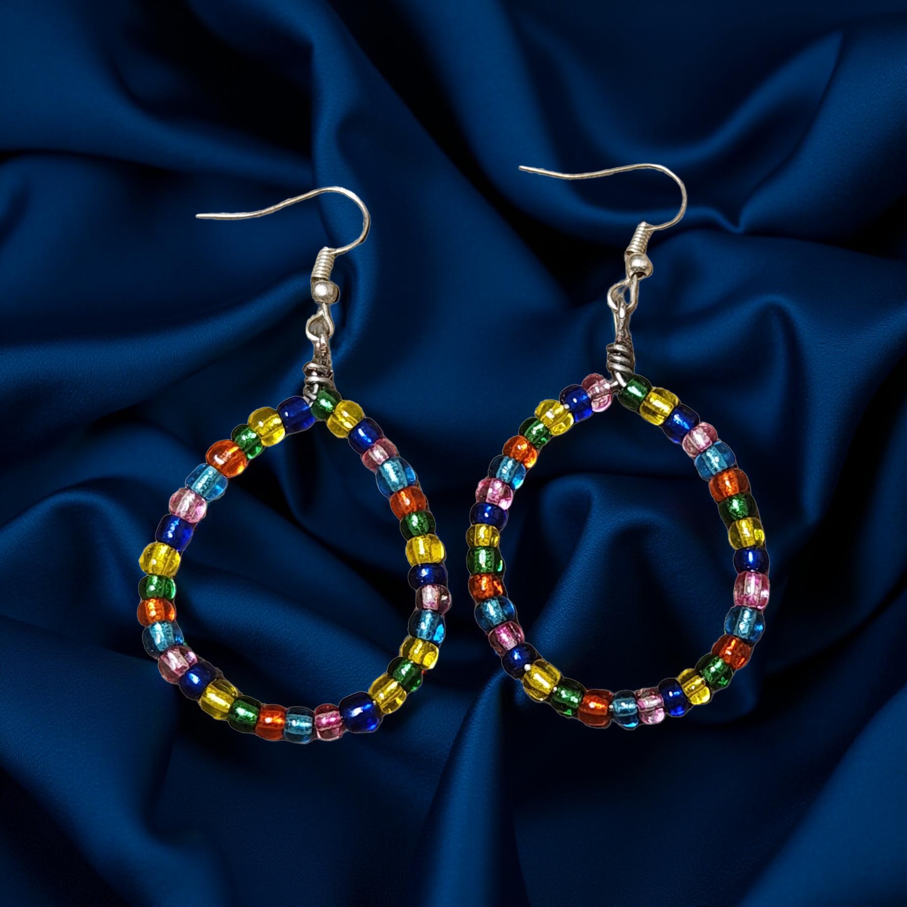 Colorful Seed Bead Hoop Earrings – Handmade, Lightweight Boho Jewelry - Cypress & Sage - Vermilion