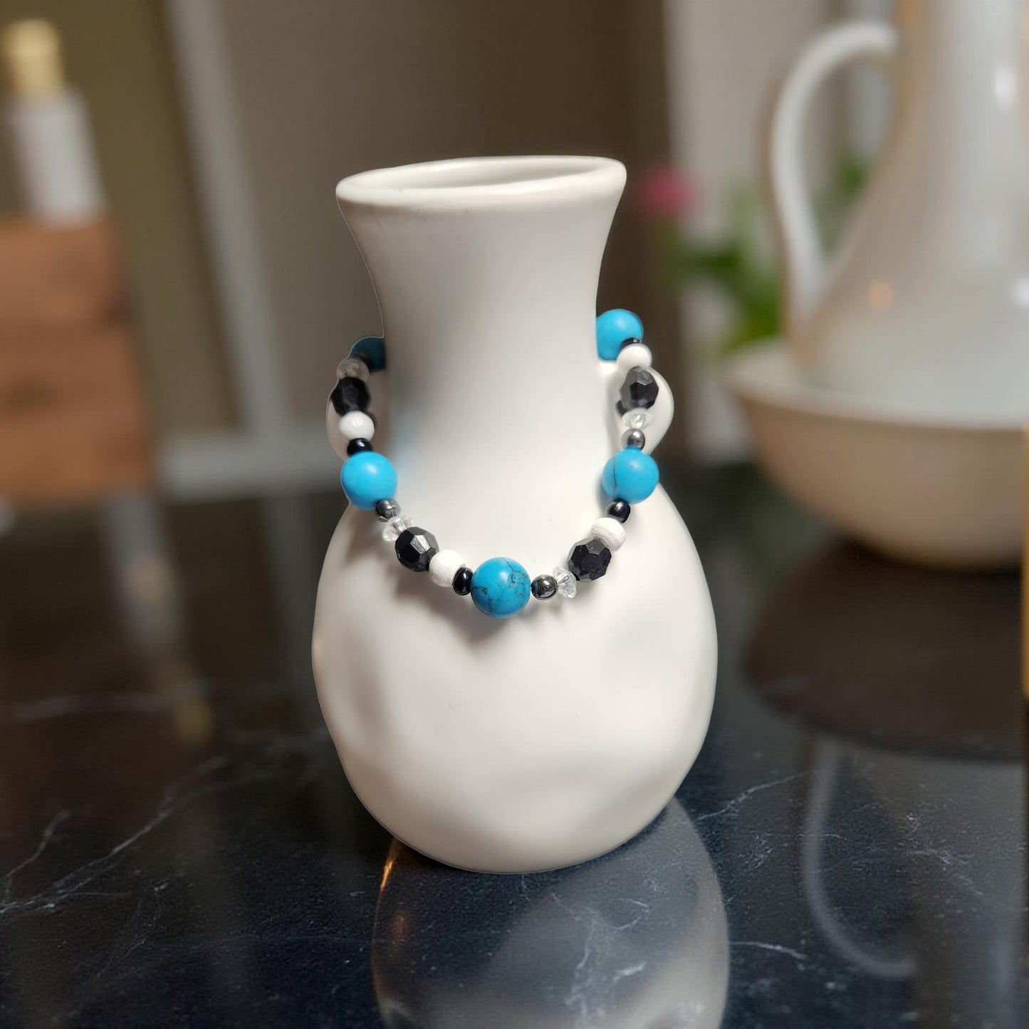 Turquoise Beaded Bracelet – Blue Stone Stretch Bracelet for Everyday Wear - Cypress & Sage - Vermilion