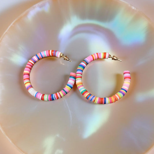Rainbow Beaded Hoop Earrings – Colorful Statement Jewelry for Everyday Fun - Cypress & Sage - Vermilion