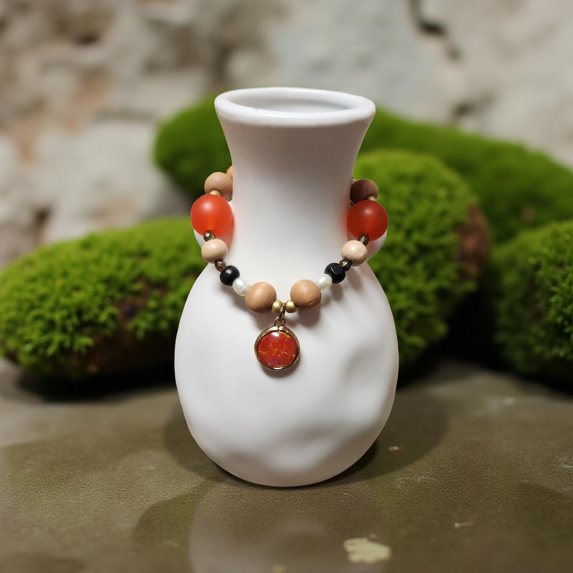 Decorative Wooden Bracelet – Natural Elegance - Cypress & Sage - Vermilion