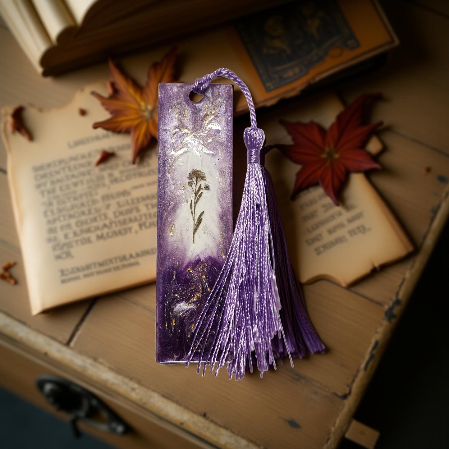 Handmade Resin Bookmark – One-of-a-kind with Beautiful Floral Designs - Cypress & Sage - Vermilion