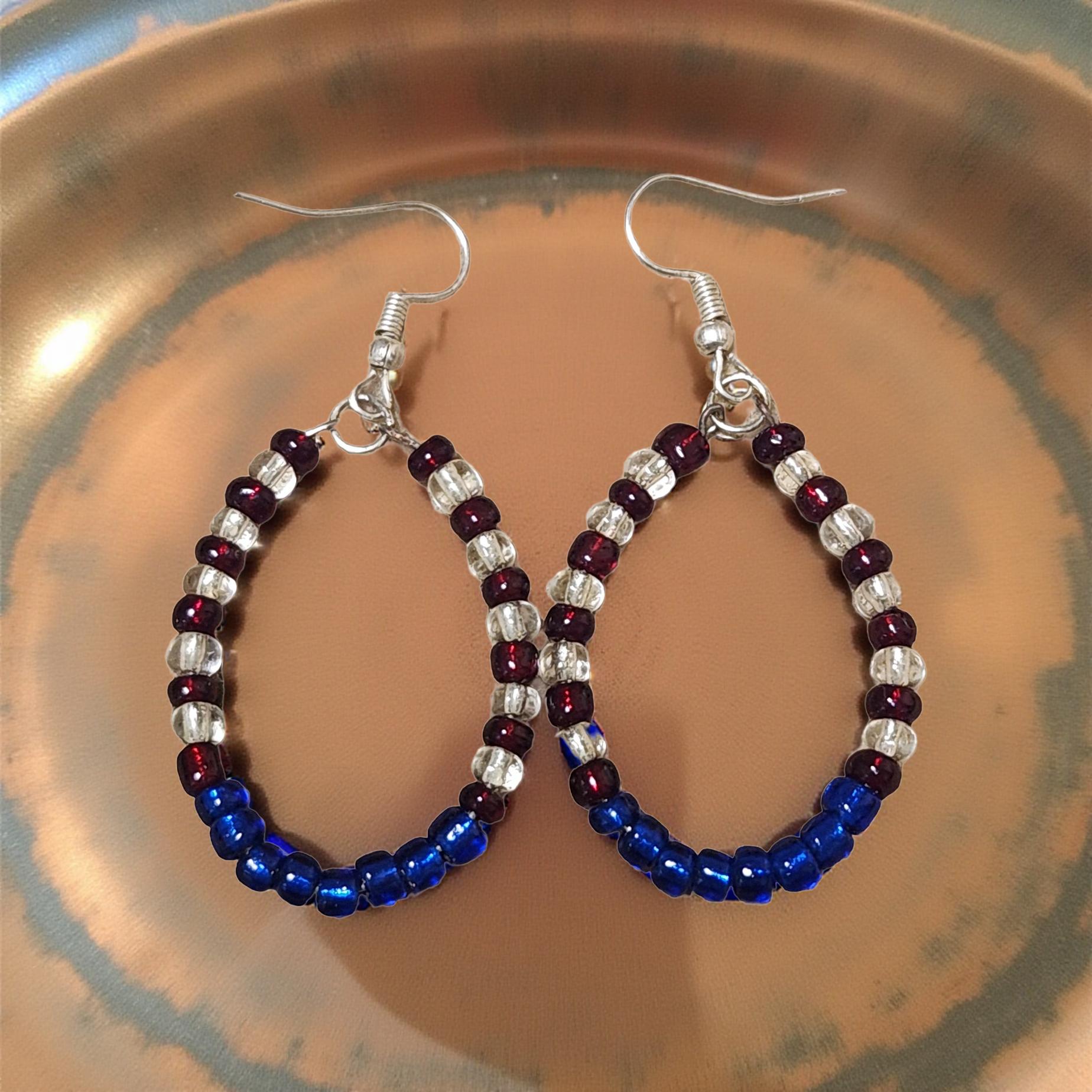 Colorful Seed Bead Hoop Earrings – Handmade, Lightweight Boho Jewelry - Cypress & Sage - Vermilion