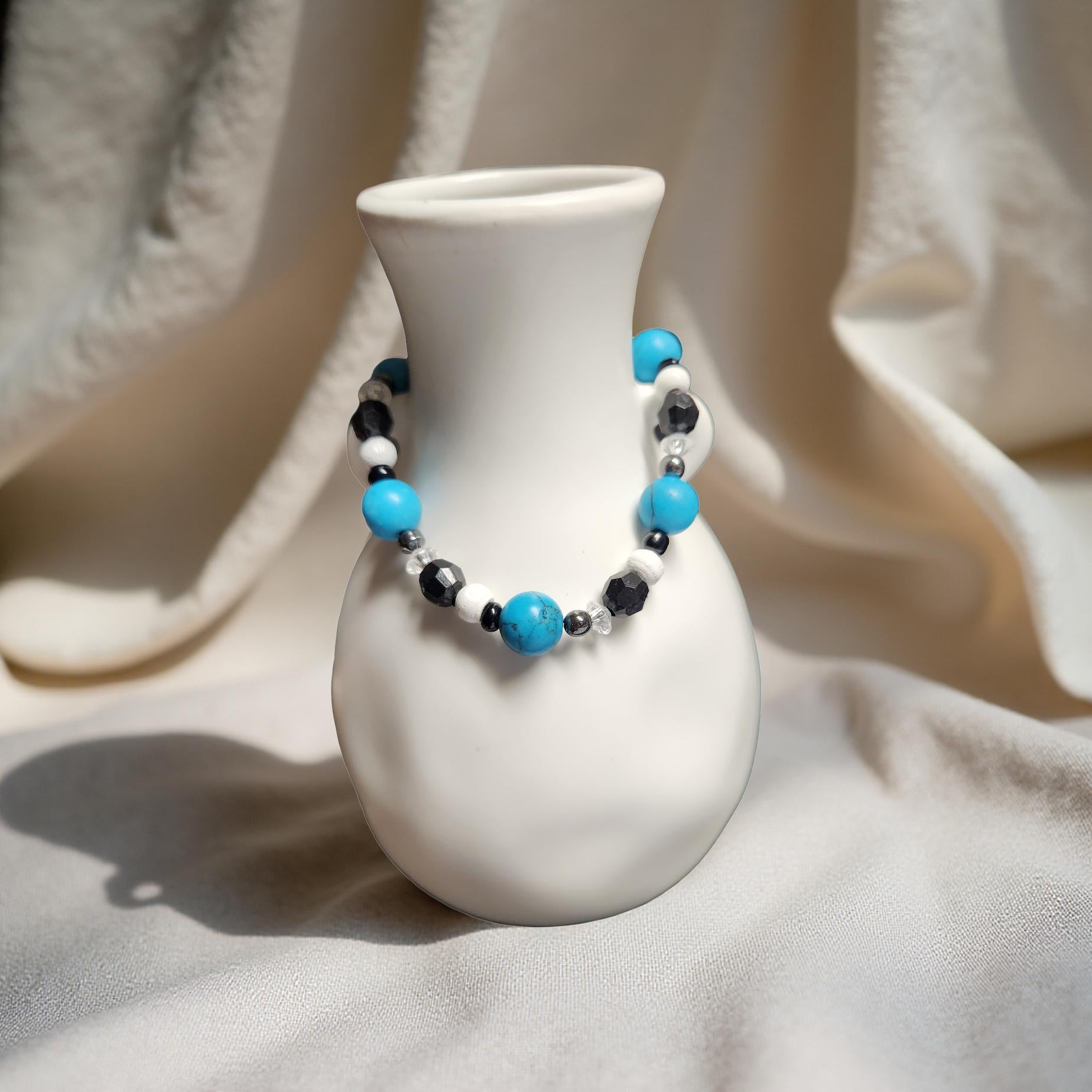 Turquoise Beaded Bracelet – Blue Stone Stretch Bracelet for Everyday Wear - Cypress & Sage - Vermilion