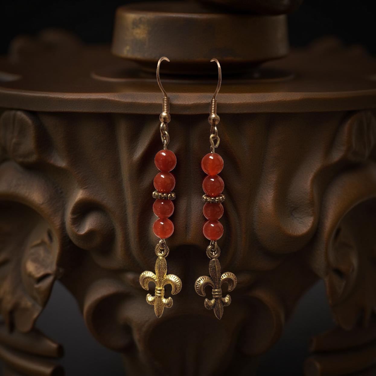 Handmade Fleur‑de‑Lis Earrings with Natural Stone Accents - Cypress & Sage - Vermilion