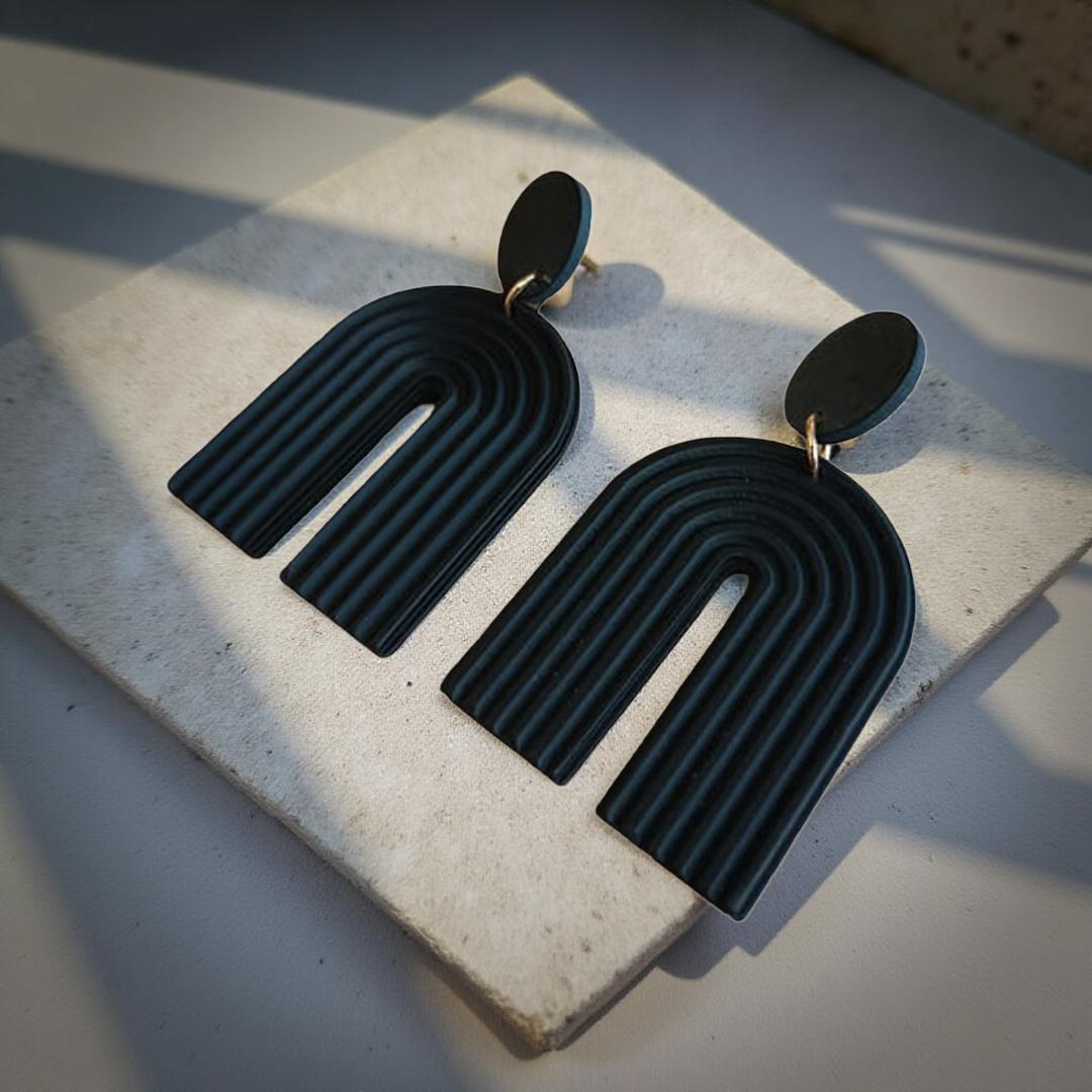 Handmade Clay Arc Earrings – Modern Polymer Clay Statement Arches - Cypress & Sage - Vermilion