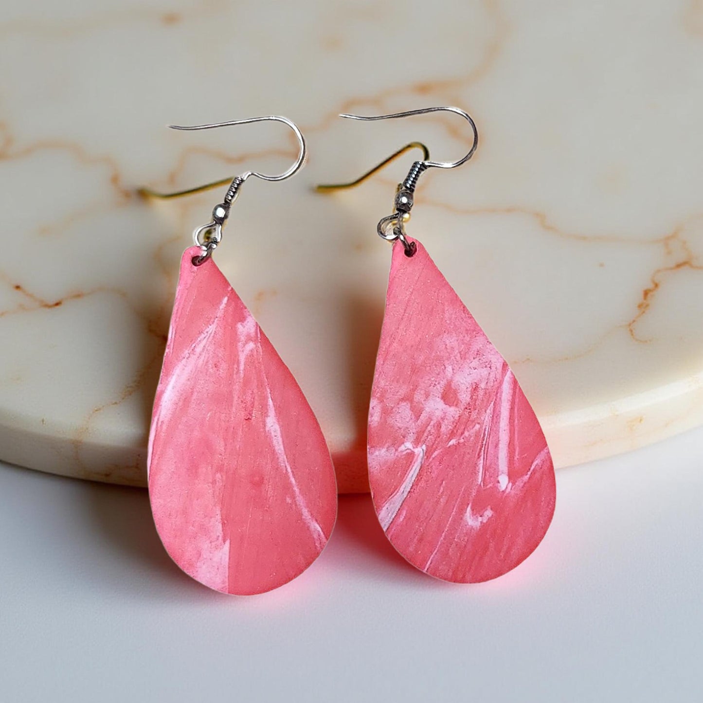 Handmade Teardrop Earrings – Polymer Clay or Beaded Statement Drops - Cypress & Sage - Vermilion
