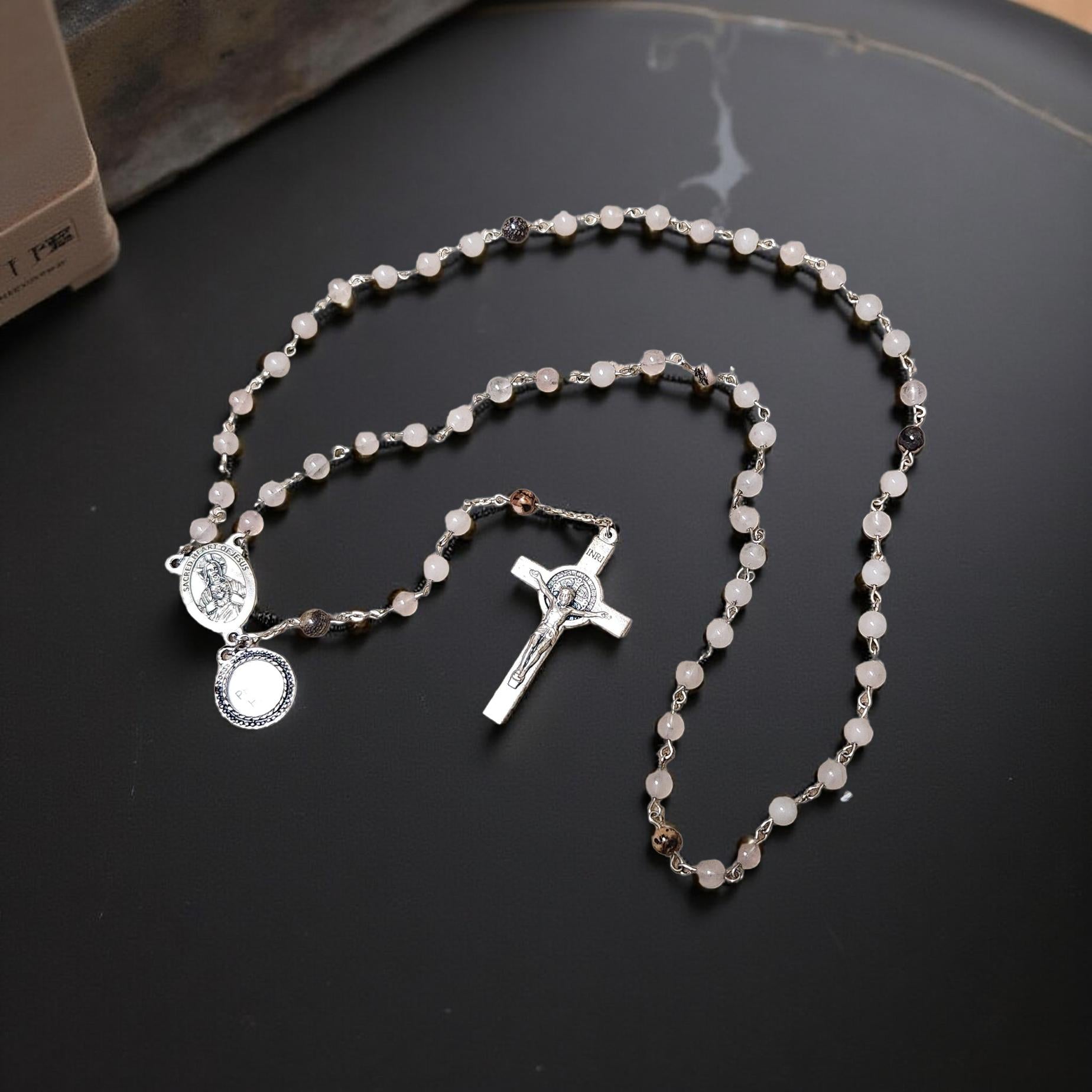 Rose Quartz Prayer Beads – Handcrafted Natural Stone Bead Strand for Calm & Reflection - Cypress & Sage - Vermilion