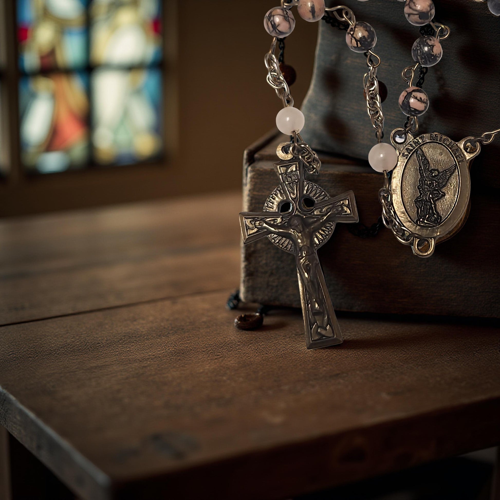 Handmade Rhodonite Prayer Beads  – Natural Stone Prayer Beads - Cypress & Sage - Vermilion