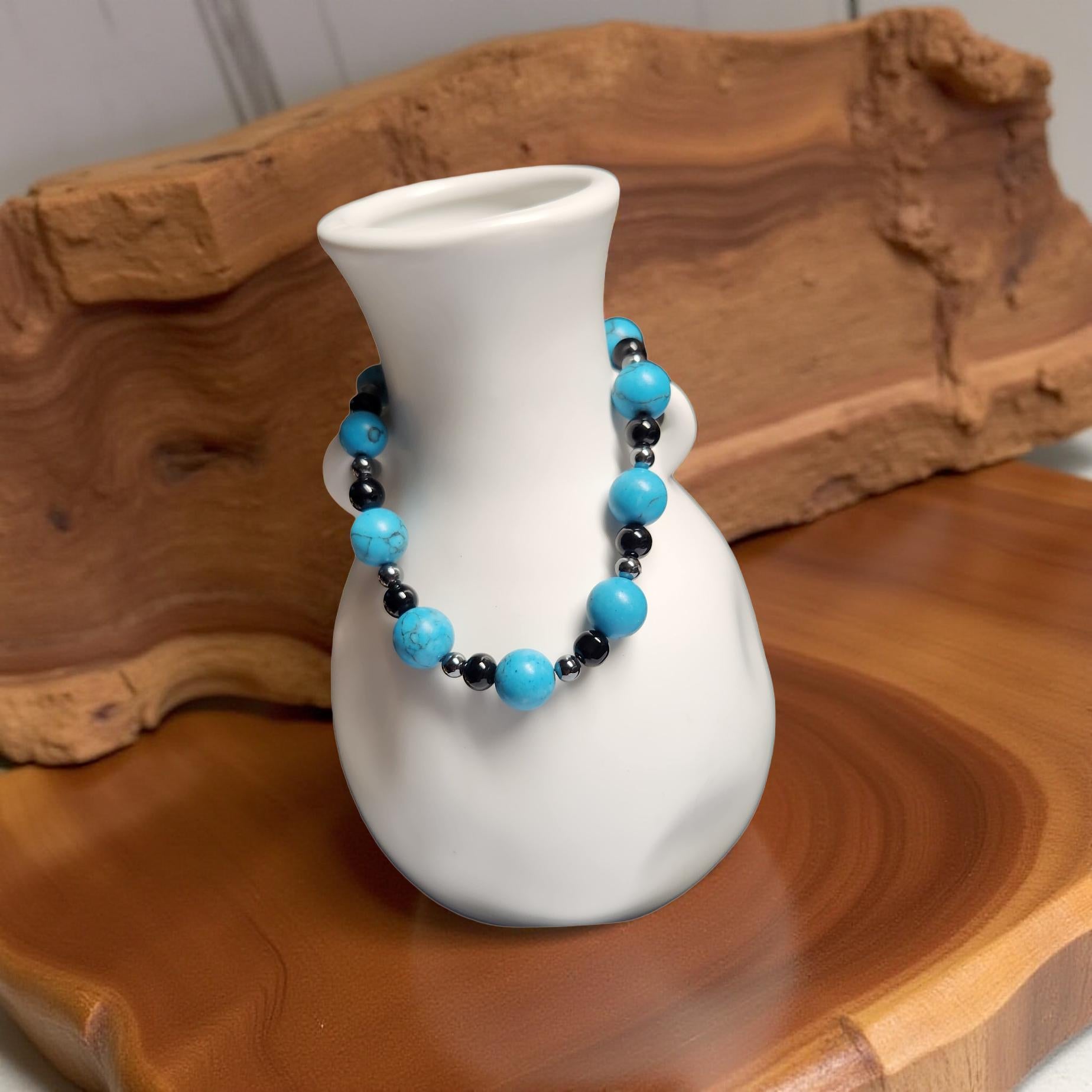 Turquoise Beaded Bracelet – Blue Stone Stretch Bracelet for Everyday Wear - Cypress & Sage - Vermilion