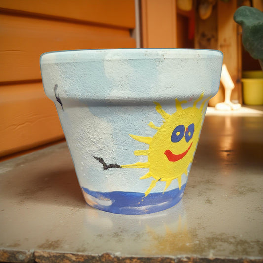 Hand‑Painted Terra Cotta Planter – 3 Inch Mini Pot for Succulents & Herbs - Cypress & Sage - Vermilion