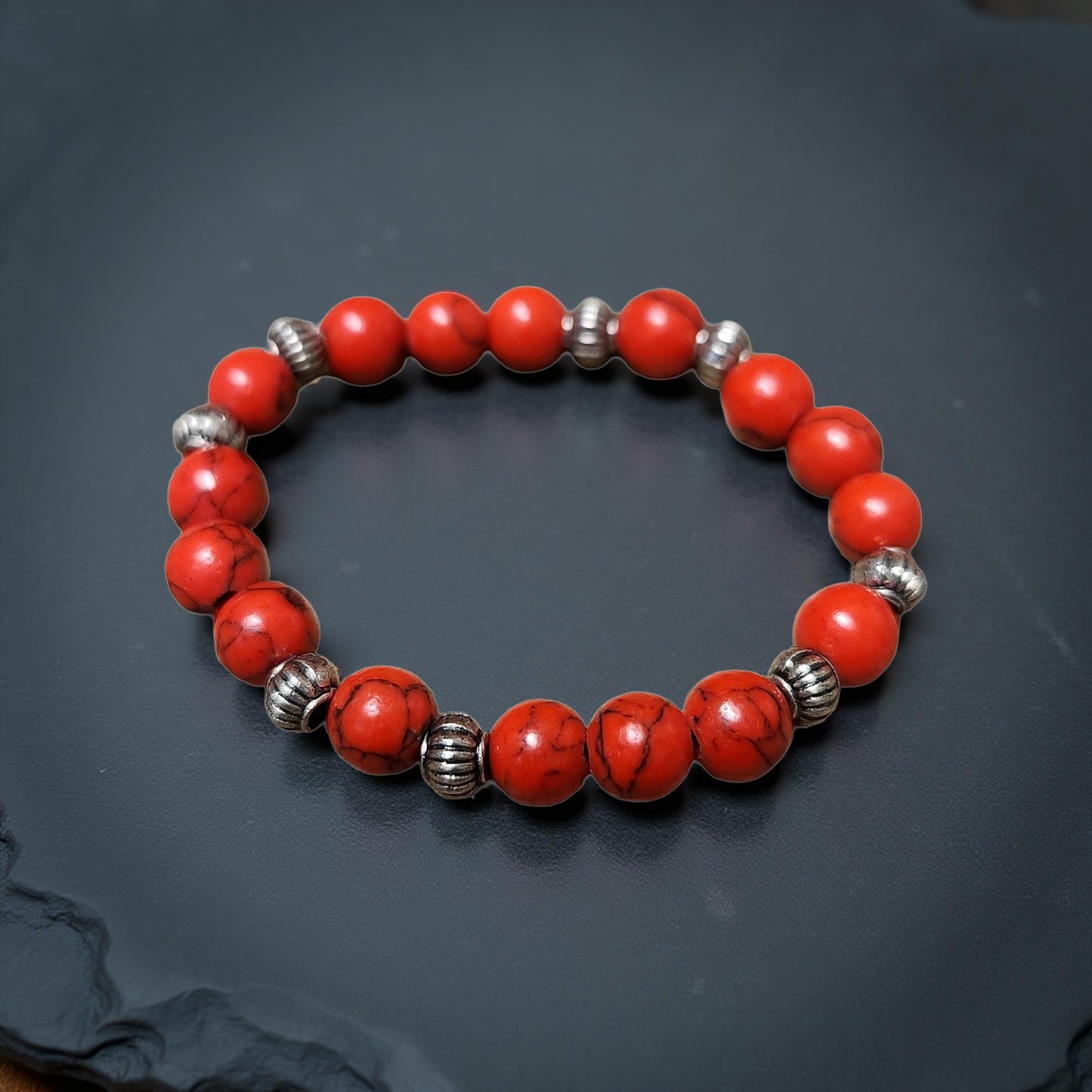 Kids Gemstone Bracelet – Natural Tumbled Beads - Cypress & Sage - Vermilion