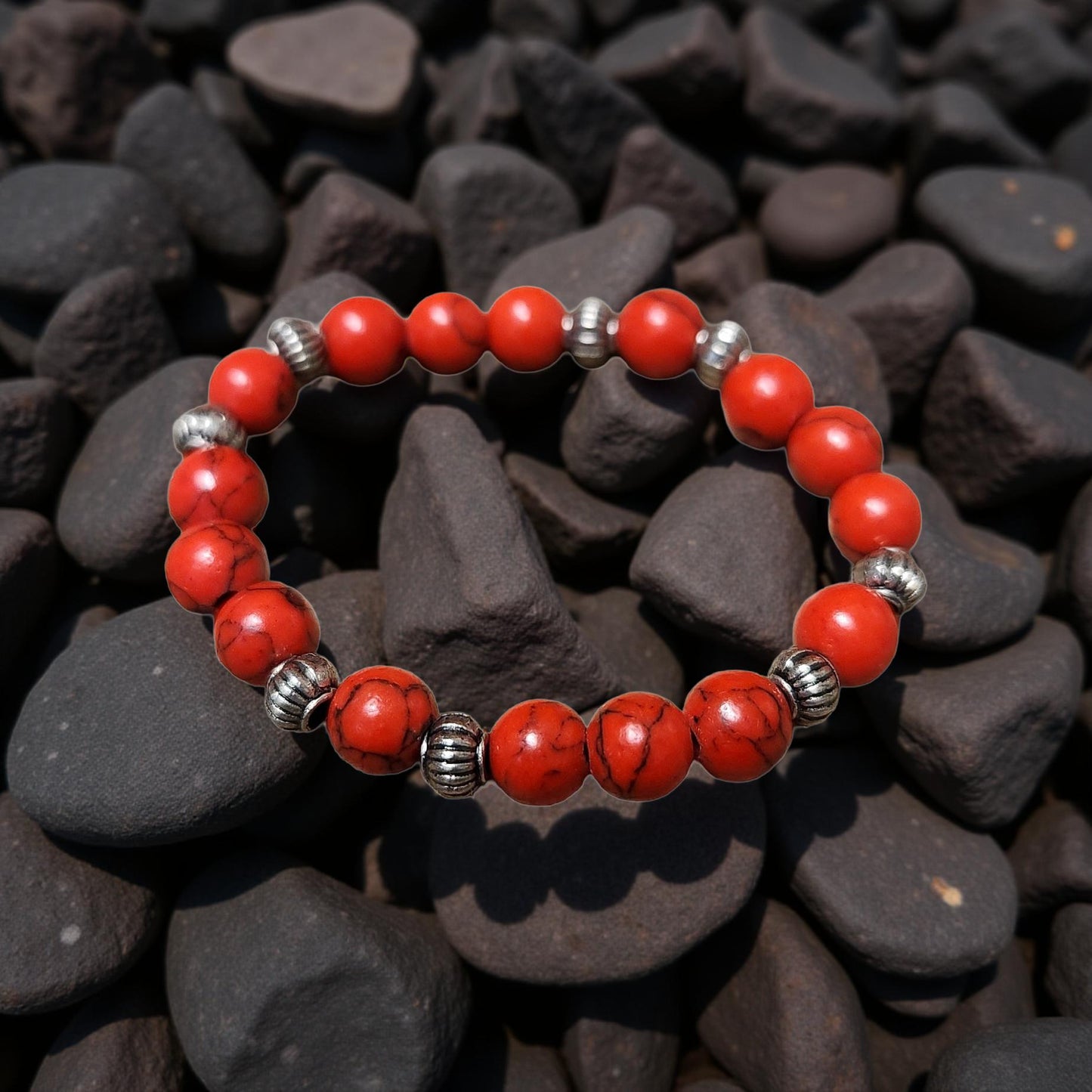 Kids Gemstone Bracelet – Natural Tumbled Beads - Cypress & Sage - Vermilion