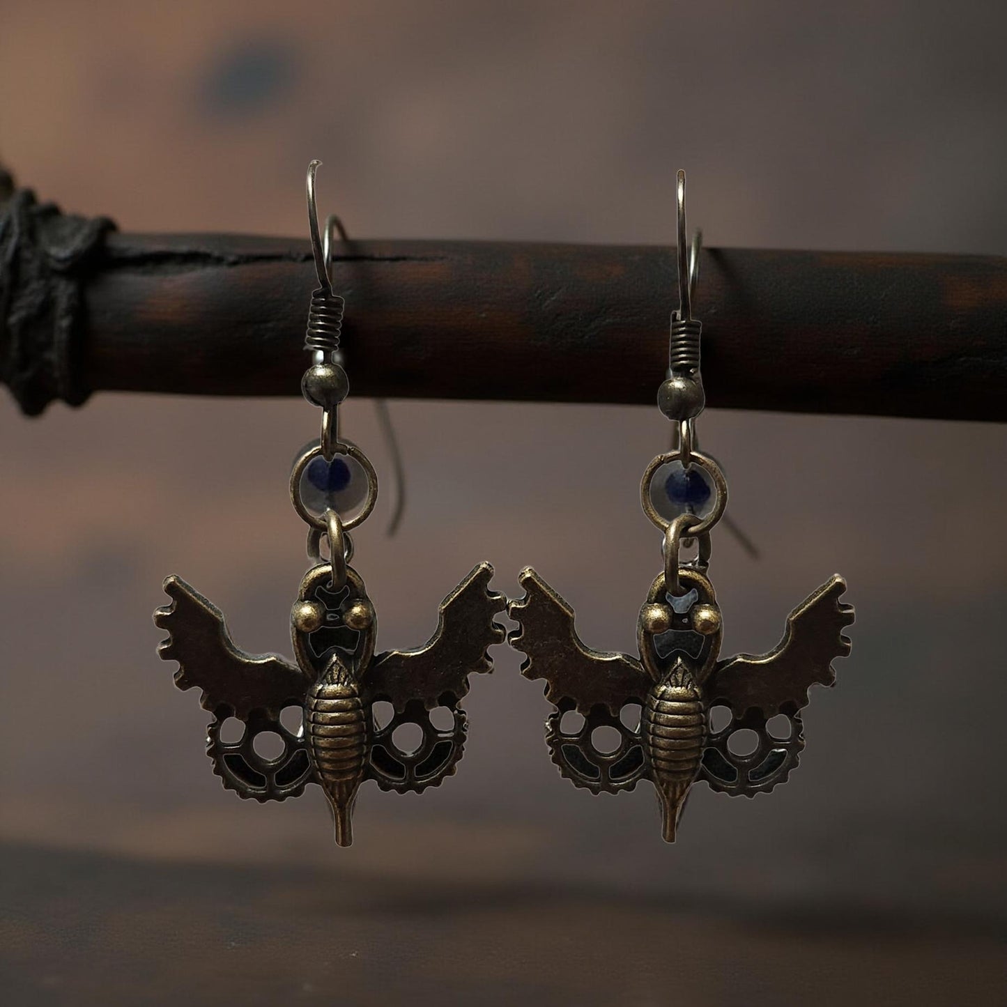 Handmade Steampunk Earrings – Gear, Moth & Beetle Statement Jewelry - Cypress & Sage - Vermilion