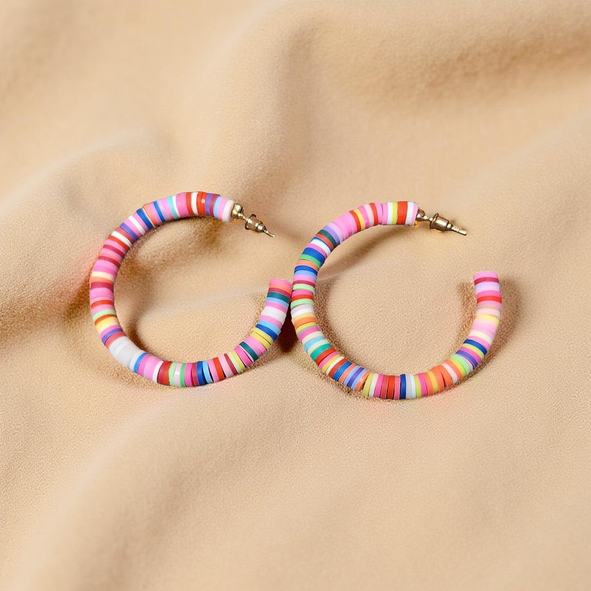 Rainbow Beaded Hoop Earrings – Colorful Statement Jewelry for Everyday Fun - Cypress & Sage - Vermilion