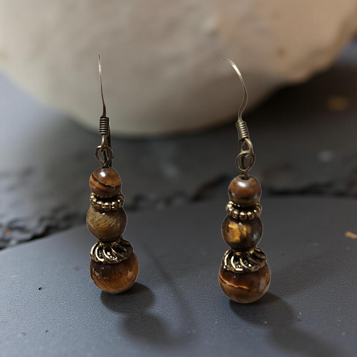 Natural Stone Drop Earrings – 3‑Tier Tiger Eye or Turquoise - Cypress & Sage - Vermilion