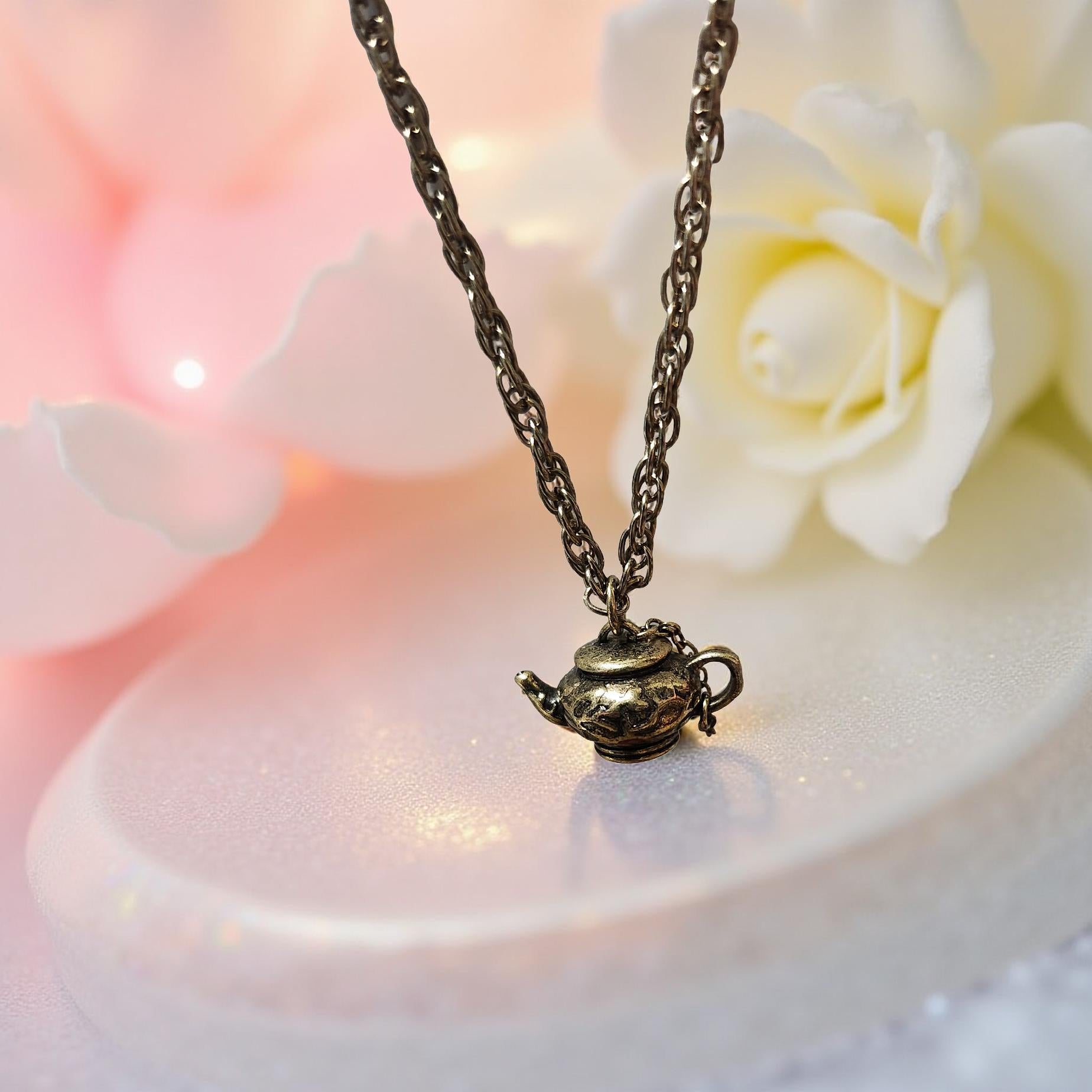 Teapot Pendant Necklace – Vintage Style - Cypress & Sage - Vermilion