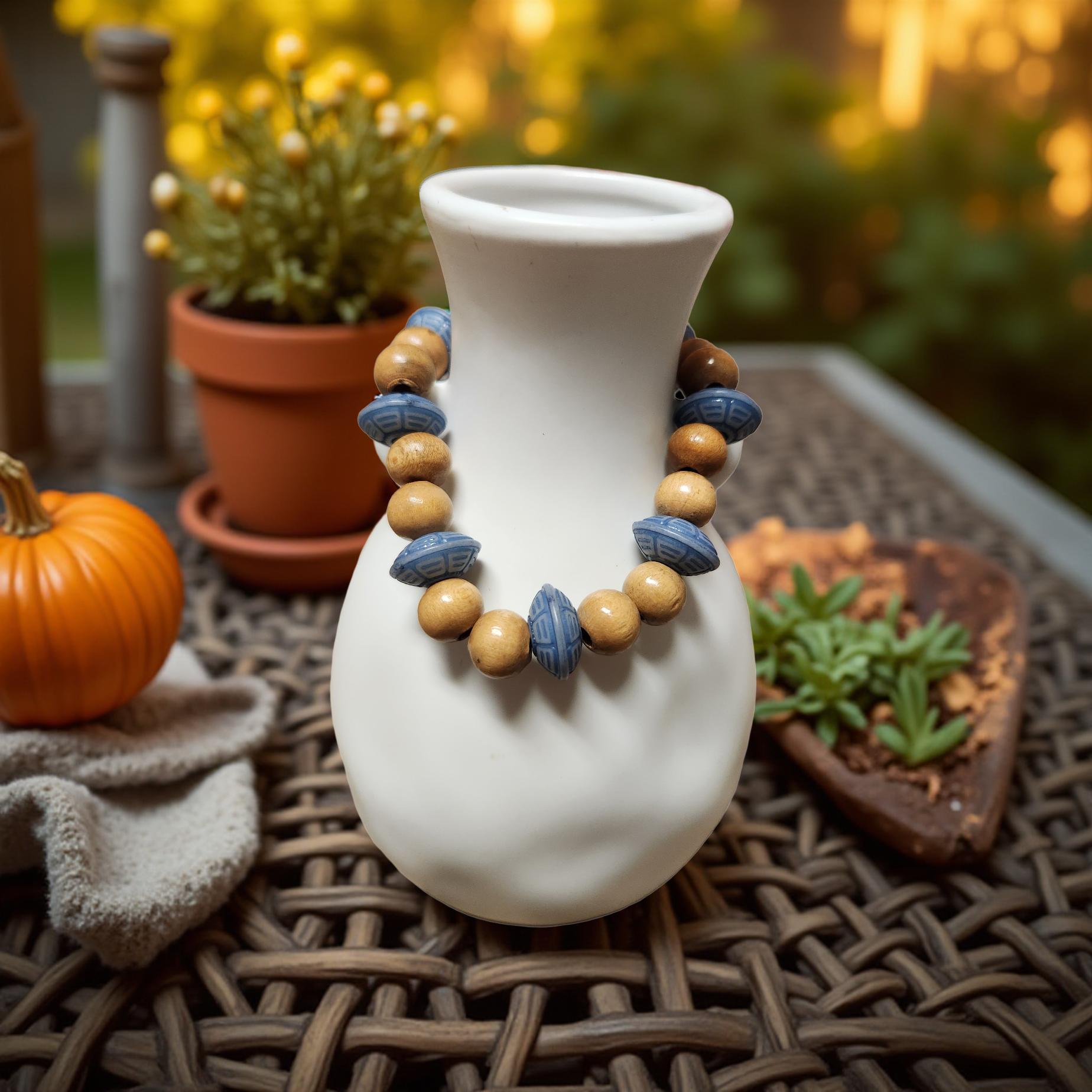 Blue Wood Beaded Bracelet – Minimalist Natural Jewelry - Cypress & Sage - Vermilion