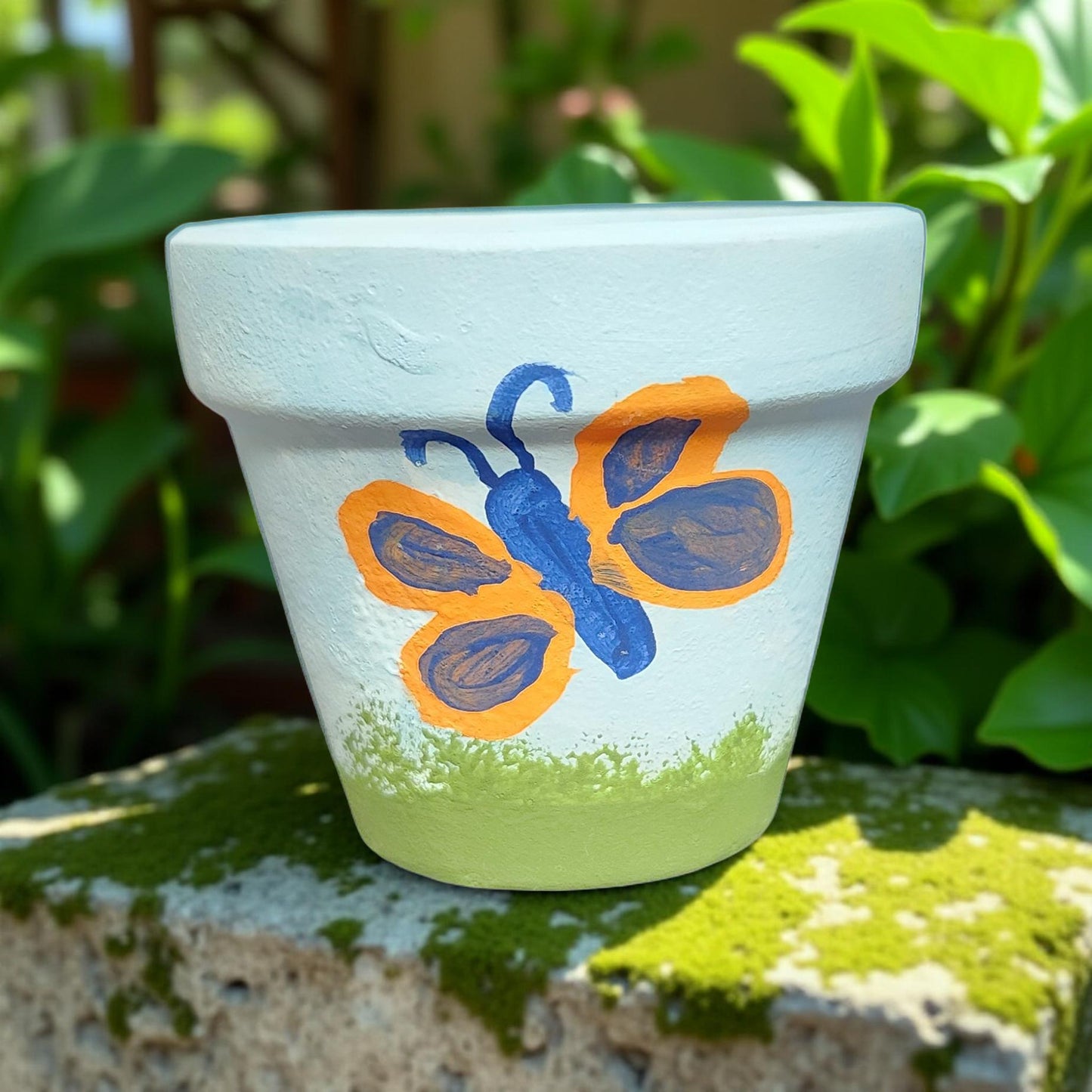 Hand‑Painted Terra Cotta Planter – 3 Inch Mini Pot for Succulents & Herbs - Cypress & Sage - Vermilion