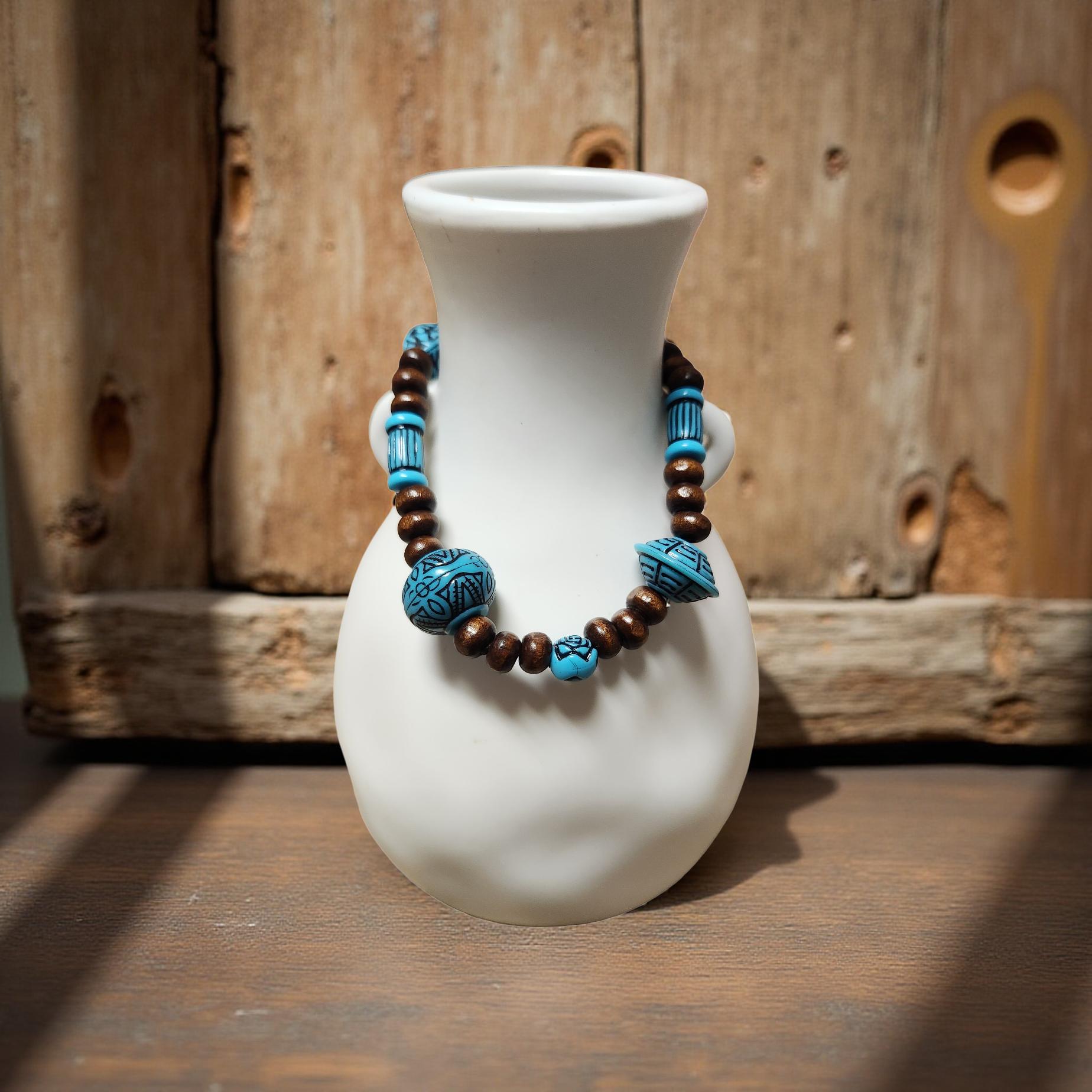 Blue Wood Beaded Bracelet – Minimalist Natural Jewelry - Cypress & Sage - Vermilion