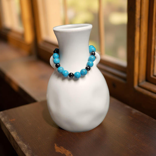 Turquoise Beaded Bracelet – Blue Stone Stretch Bracelet for Everyday Wear - Cypress & Sage - Vermilion