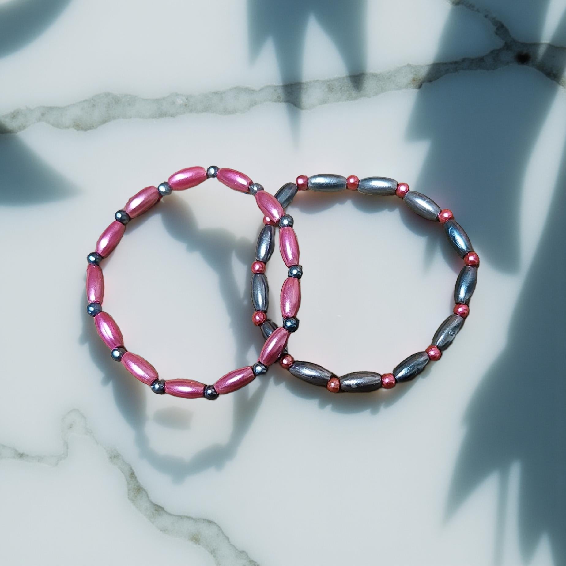 🌈 Set of 2 Kids’ Seed Bead Bracelets - Cypress & Sage - Vermilion