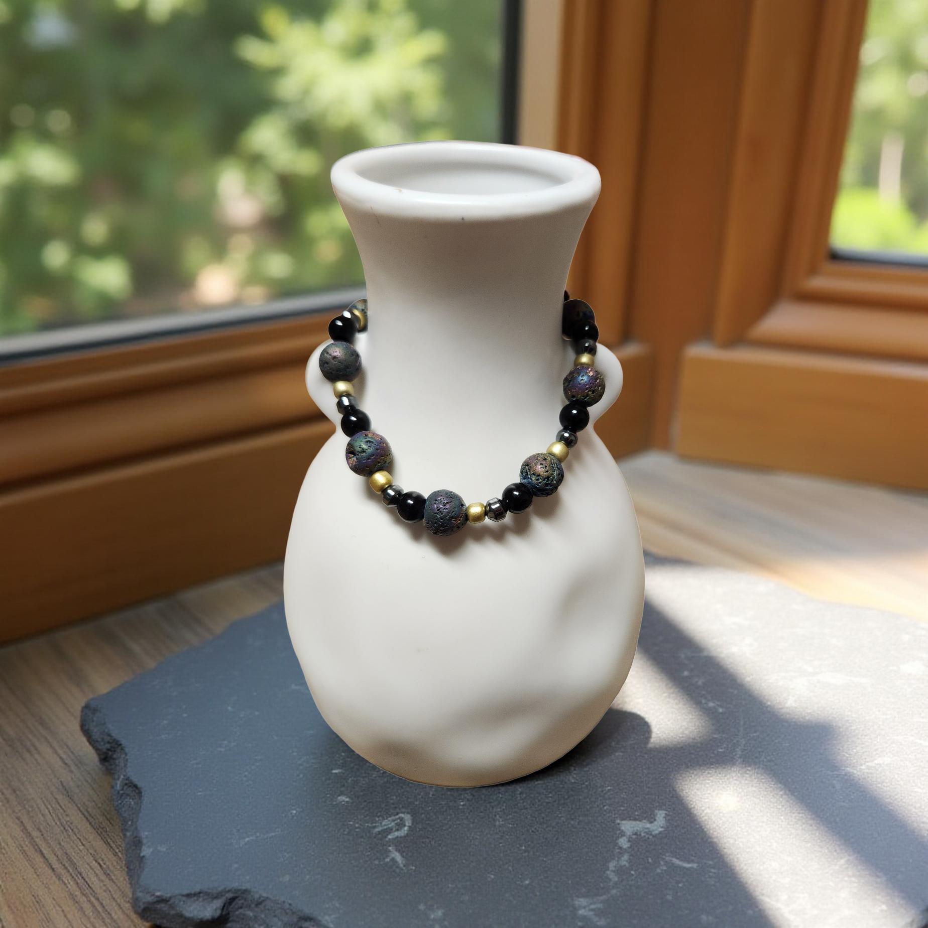 Aromatherapy Bracelet – Lava Rock Beads - Cypress & Sage - Vermilion