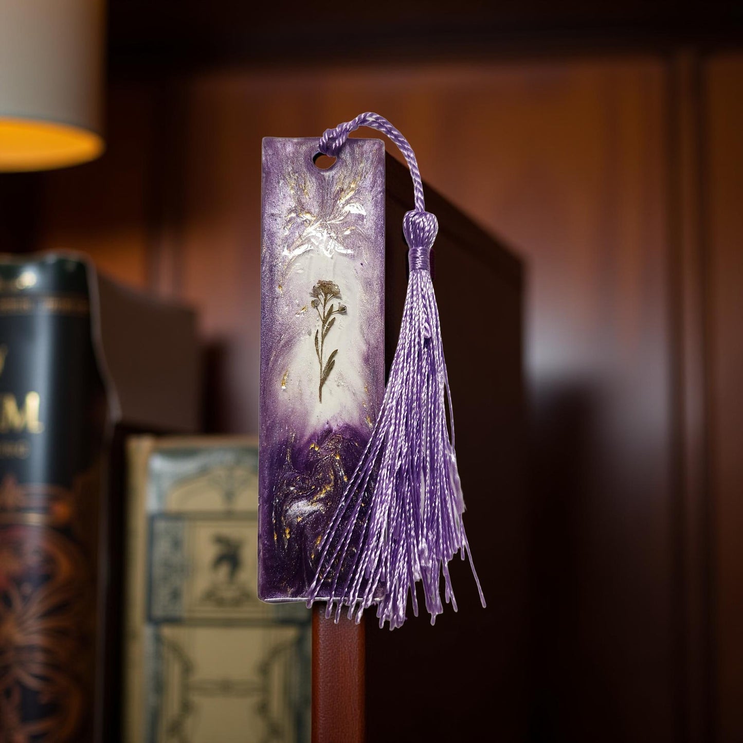 Handmade Resin Bookmark – One-of-a-kind with Beautiful Floral Designs - Cypress & Sage - Vermilion