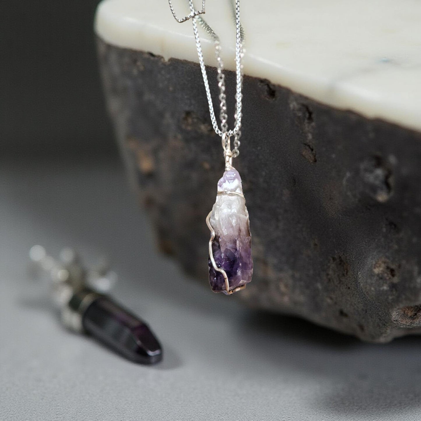 Natural Stone Necklace Collection – Quartz, Amethyst, Peacock Ore & Septarian - Cypress & Sage - Vermilion