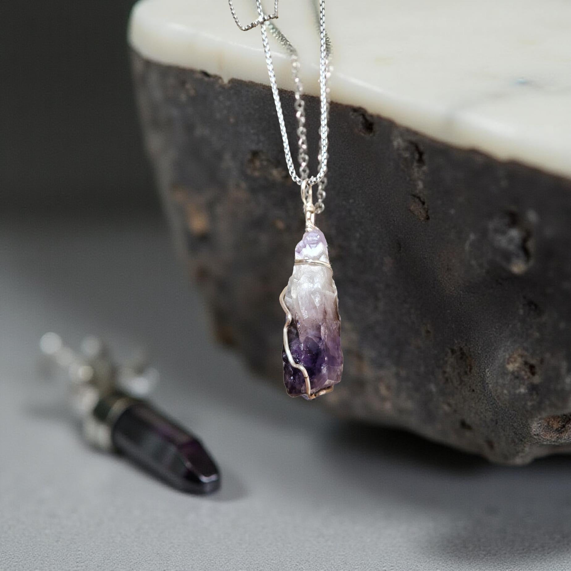 Natural Stone Necklace Collection – Quartz, Amethyst, Peacock Ore & Septarian - Cypress & Sage - Vermilion