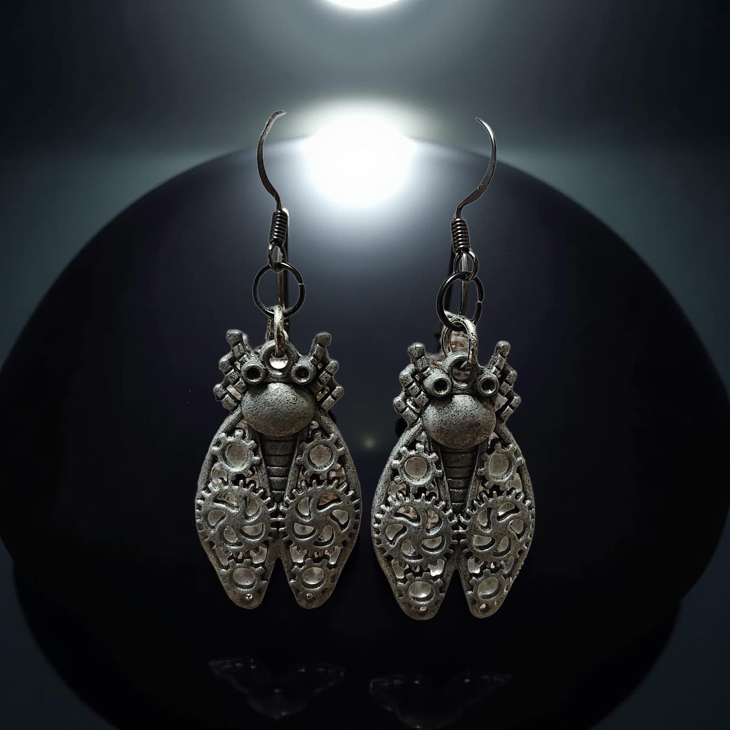 Handmade Steampunk Earrings – Gear, Moth & Beetle Statement Jewelry - Cypress & Sage - Vermilion