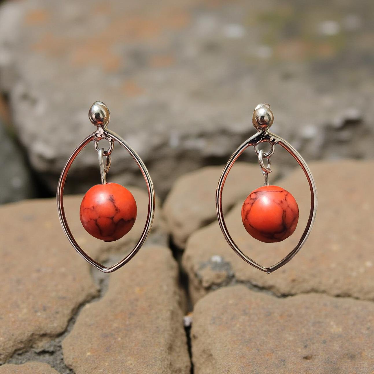 Handmade Red Turquoise Earrings – Tumbled Natural Stone Drops - Cypress & Sage - Vermilion