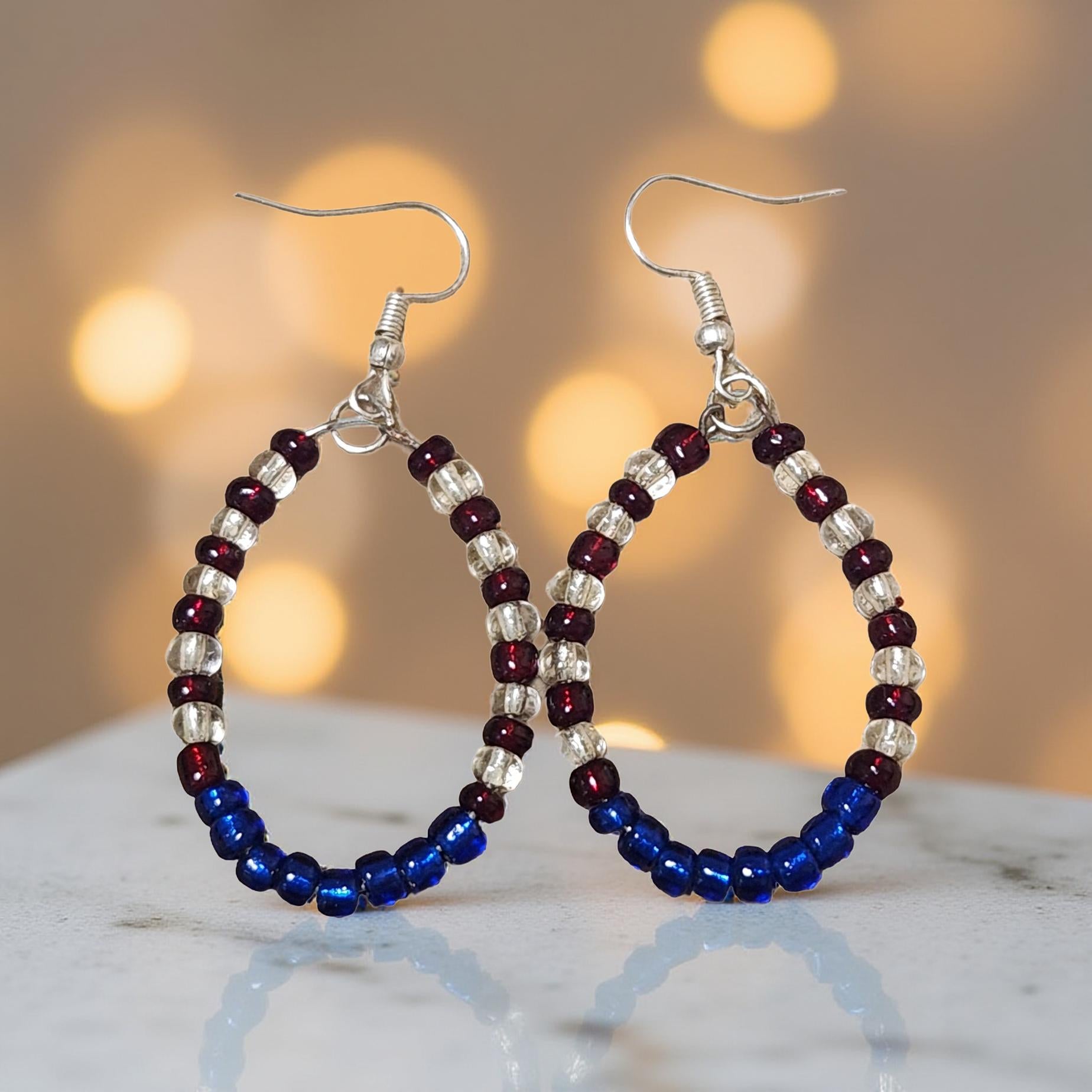 Colorful Seed Bead Hoop Earrings – Handmade, Lightweight Boho Jewelry - Cypress & Sage - Vermilion
